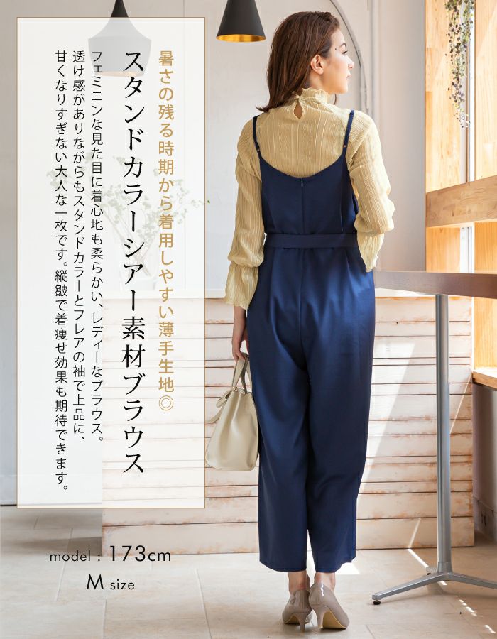 スタンドカラーシアー素材ブラウス レディース 春 夏 秋 長袖 M L ゆうメール便配送 代引不可 アクアガレージ Aquagarage 公式 Aquagarage アクアガレージ
