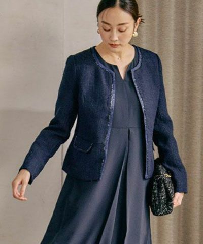 アドーア　ノアールツィードジャケット　ブラック　ノーカラー　フォーマル アドーア ノアールツィードジャケット ブラック ノーカラー