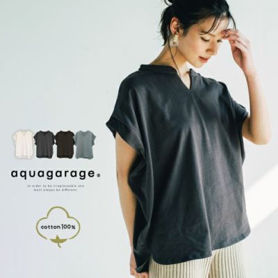 キーネックカットソー レディース 春 夏 半袖 フレンチスリーブ ≪ゆうメール便配送20・代引不可≫ | アクアガレージ aquagarage