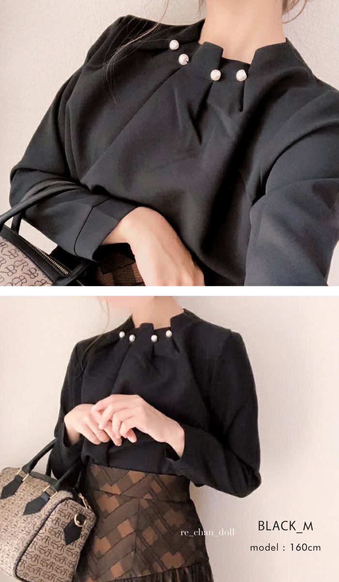 新品☆3L紺系♪パール調ネックブラウス＆パンツ上品セットアップ♪結婚式☆a172 SMILE ORCHID セットアップ パール付きキーネック厚手ブラウス