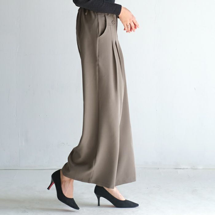 フロントタック入りワイドパンツ レディース 春 秋 冬 S P M L