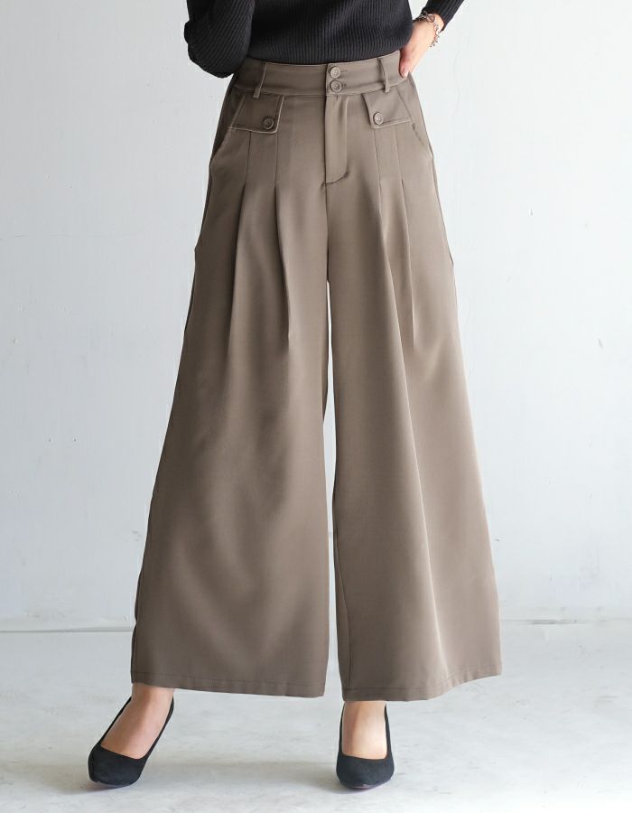 フロントタック入りワイドパンツ レディース 春 秋 冬 S P M L