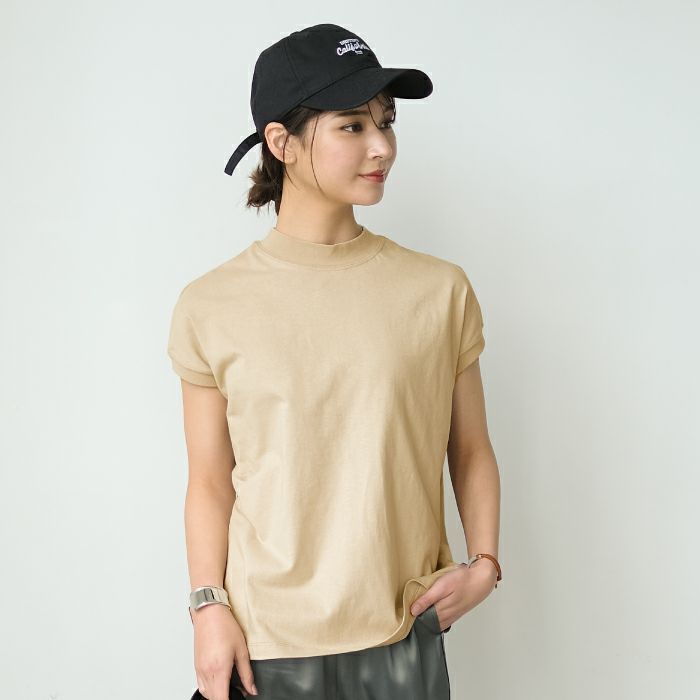 モックネックTシャツ レディース 春 夏 半袖 フレンチスリーブ