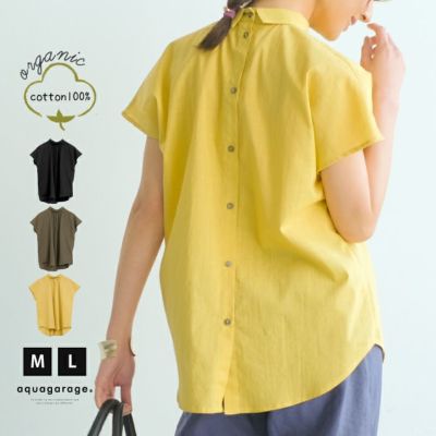 【999円祭り】綿100％バックボタンブラウス レディース 春 夏 半袖 M L | アクアガレージ aquagarage