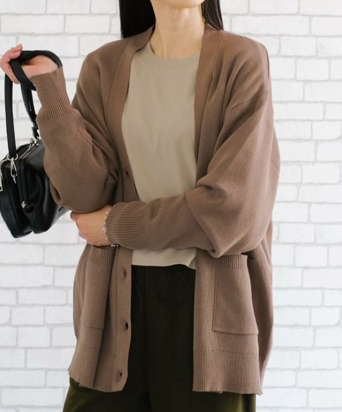 スウェットライクニットカーディガン レディース 秋 冬 長袖 | アクア