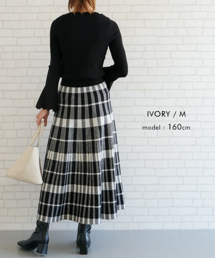 チェック柄フレアニットスカート レディース 秋 冬 | アクア