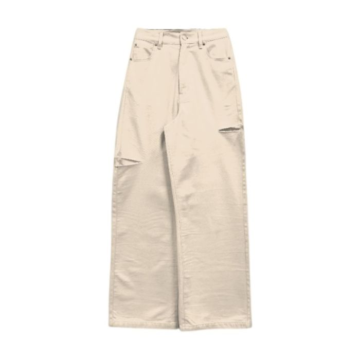 ダメージストレートデニムパンツ 春 夏 秋 冬 M | アクア