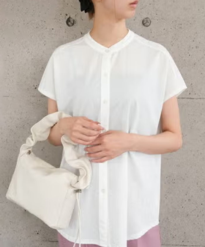 接触冷感スタンドカラーブラウス