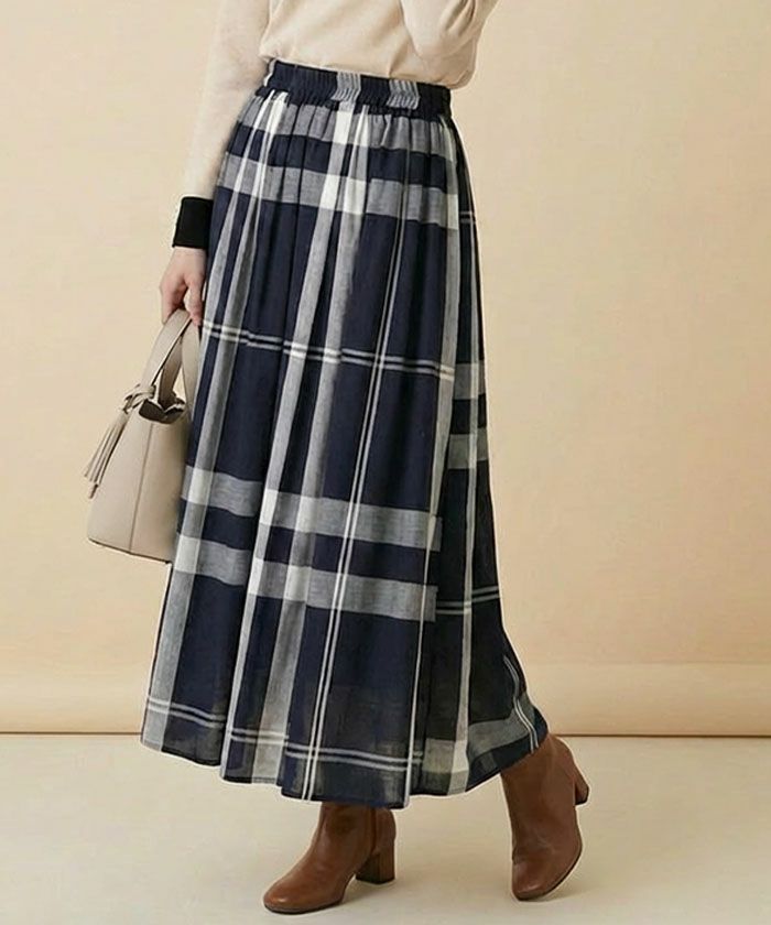 チェックガーゼギャザースカート