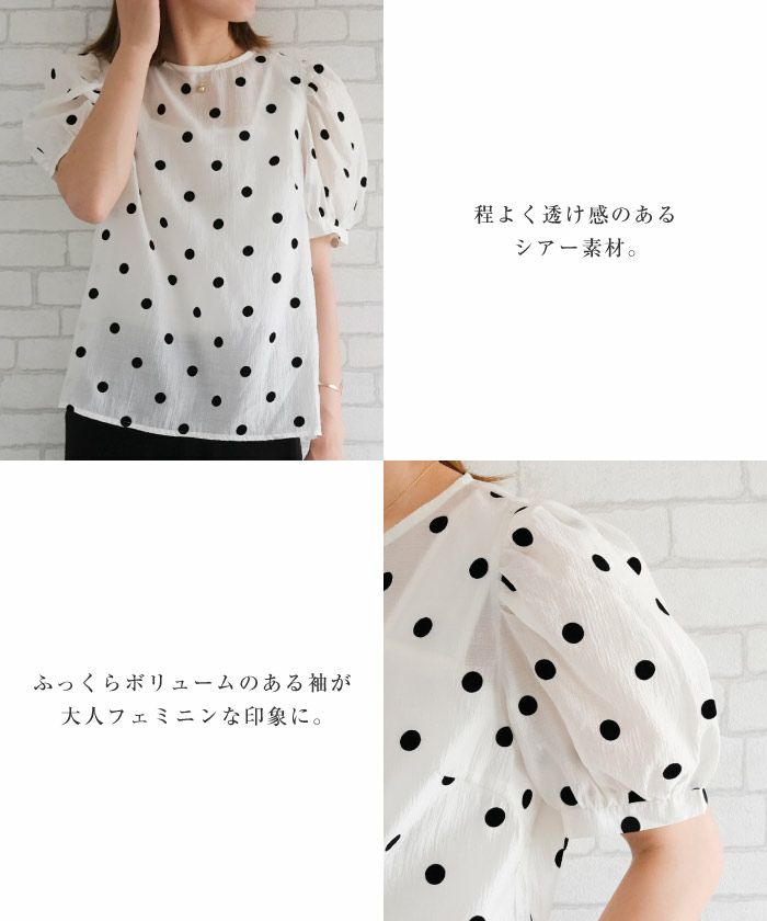 ドット柄パフスリーブシアーブラウス 春 夏 レディース M L ≪ゆう 