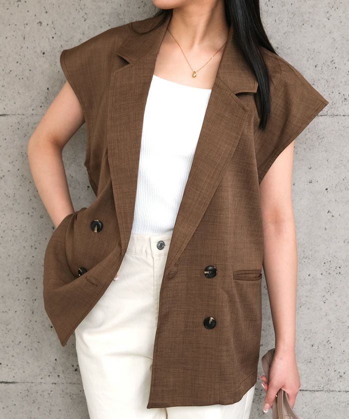 リネンライクダブルブレストベスト 春 夏 秋 M L | アクアガレージ