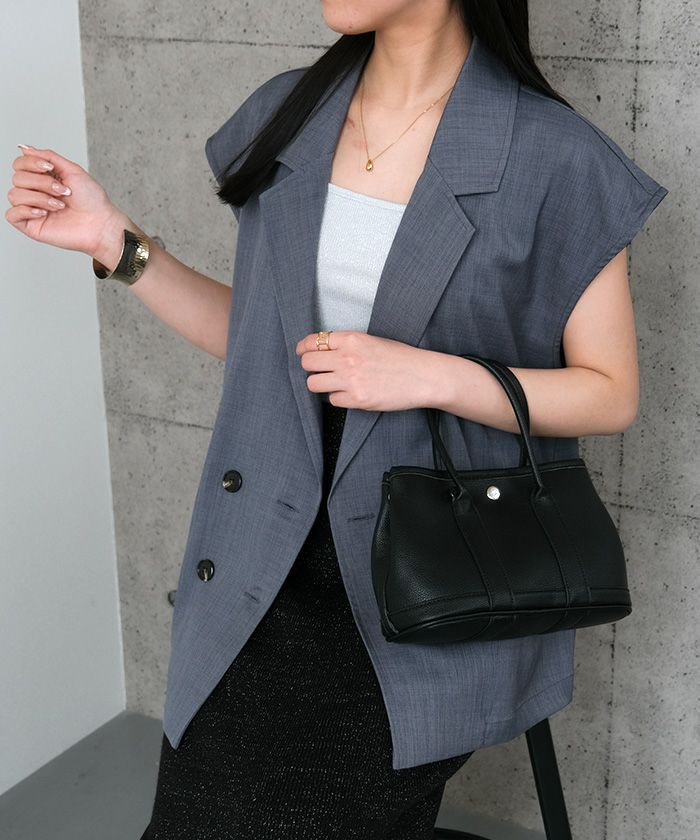 リネンライクダブルブレストベスト 春 夏 秋 M L | アクアガレージ