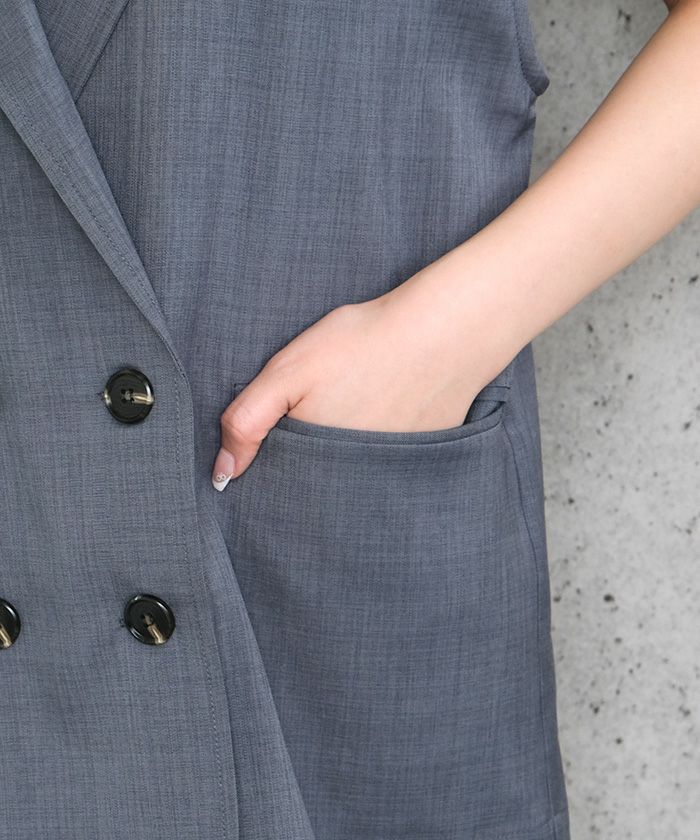 リネンライクダブルブレストベスト 春 夏 秋 M L | アクアガレージ