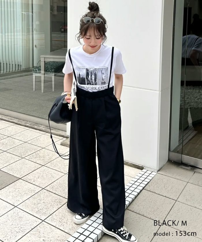 aquagarage公式】リネンライクサスペンダー付きパンツ｜大人