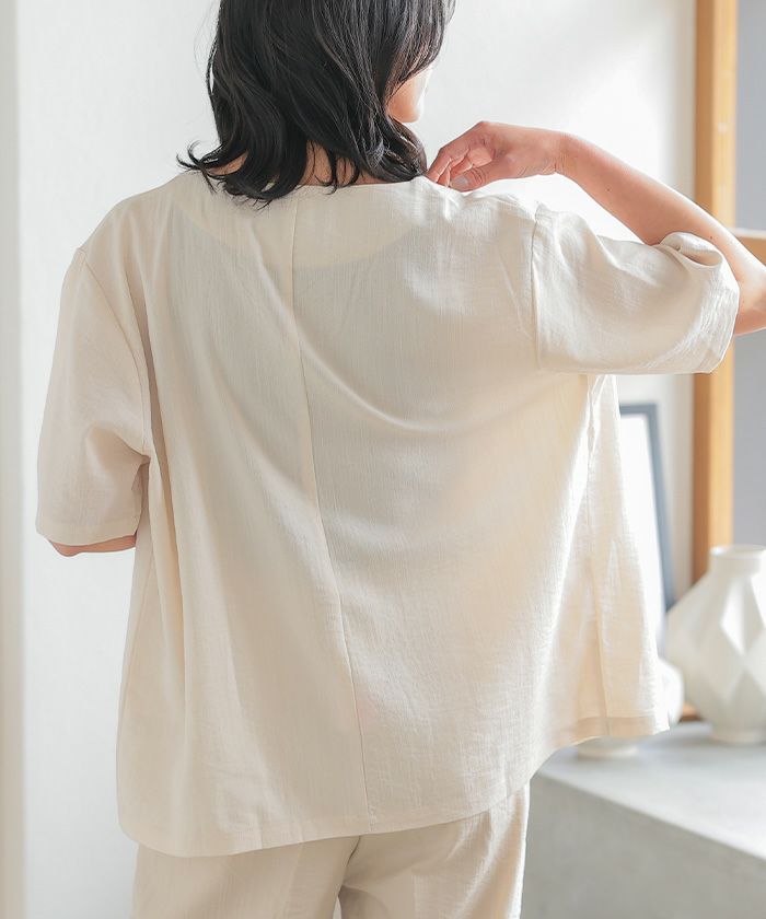 ノーカラー半袖ジャケット 春 夏 秋 M | ≪ゆうメール便配送20