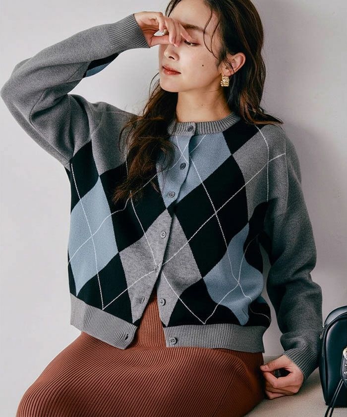 アーガイル柄カーディガン